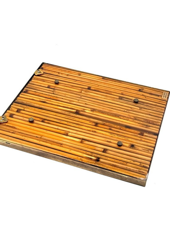 Image 1 of Marco de fotos estilo Hollywood Regency, de bambú y latón, al estilo de Gabriella Crespi, Italia, década de 1970.