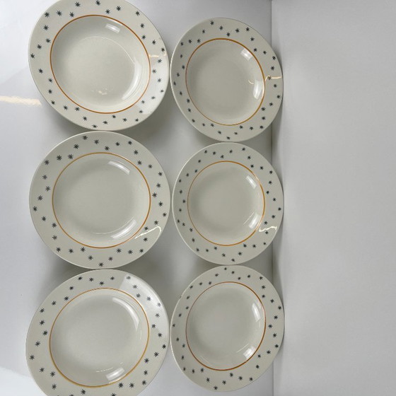 Image 1 of Set van 6 GIEN soepborden, Primefleur creatie, model "Constellation", 1950