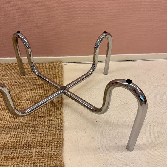 Image 1 of Curved tubular chrome coffee table with round glass top