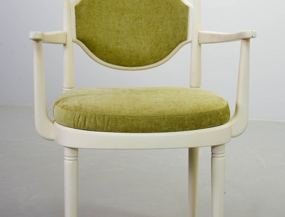 Image 1 of 2 klassieke crèmekleurige Thonet-stoelen model 644 PV met amandelgroene fluwelen bekleding van Hanno von Gustedt, jaren 60