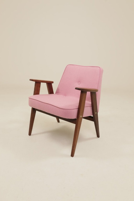 Image 1 of Fauteuil moderne du milieu du siècle en chêne et laine naturelle, design de J. Chierowski