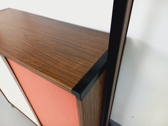 Image 1 of Libreria componibile vintage italiana in melaminico con decori in legno e metallo degli anni '60