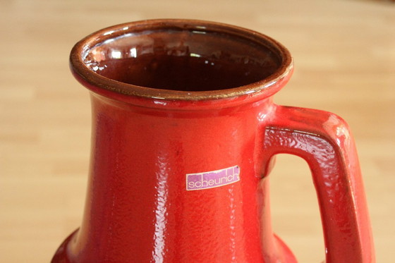 Image 1 of Vaso da terra Scheurich della metà del secolo scorso - rosso - ceramica - rilievo tundra - vintage