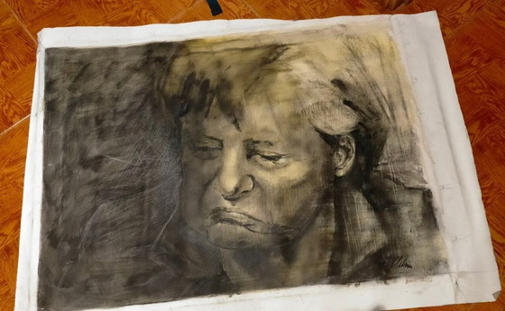 Image 1 of Angela Merkel Portret – Oliver Plehn – Origineel Schilderij, 2014