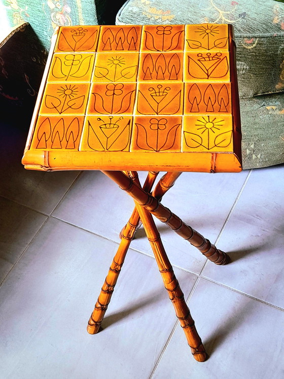 Image 1 of Tavolino in bambù e ceramica di Pierre Louis Brechat