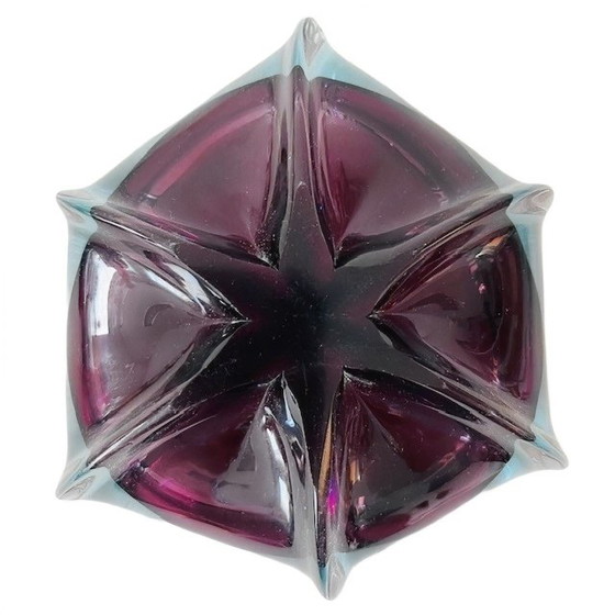 Image 1 of Mid-century Sommerso organisch glazen schaaltje Josef Hospodka Chřibská Sklo blauw paars 1950's