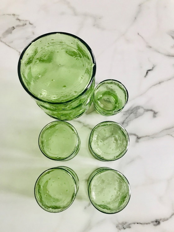 Image 1 of Vintage karaf en glazen van bubbelglas