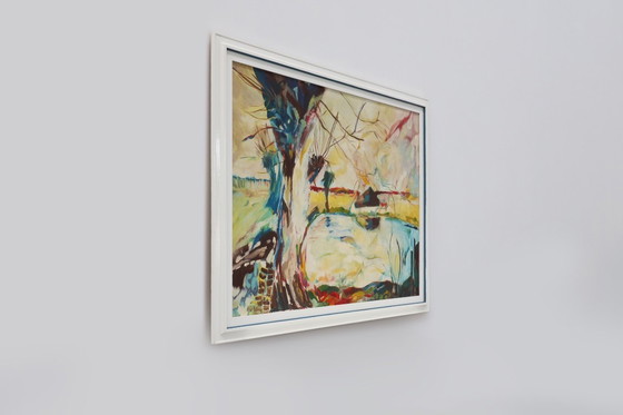 Image 1 of Paysage abstrait moderne, huile sur toile, signée, Belgique, 1982