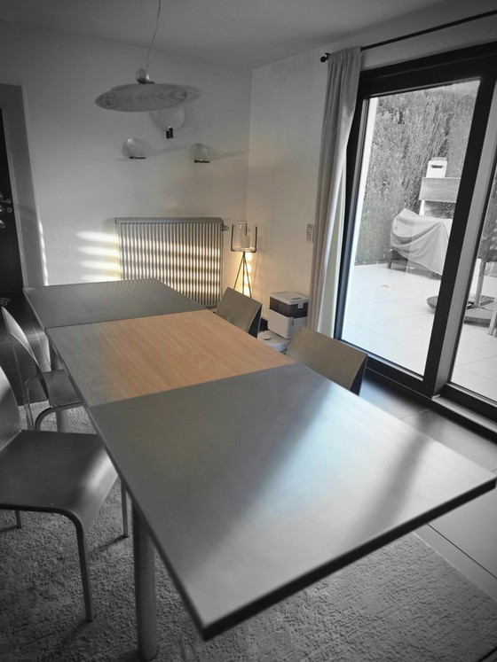 Table extensible en inox brossé, Molteni&C, Tables de salle à manger, Métal, Bois, Argenté, Modern (photo 2 sur 5)