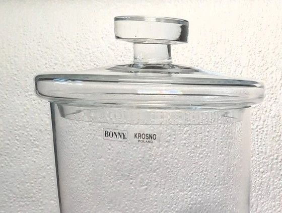 Image 1 of Set of 2 Vintage Krosno Bonny Bonbonnières Mouth-blown Crystal Glass with Lid