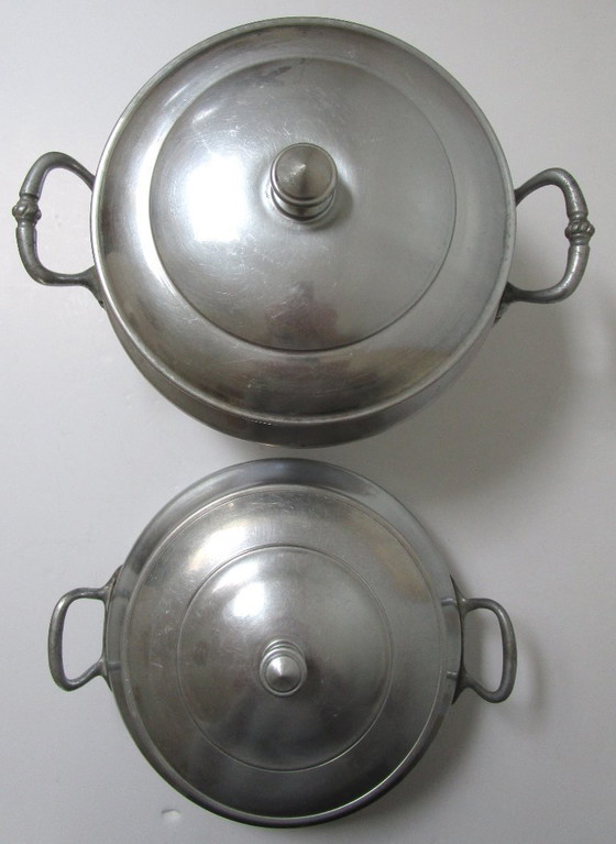 Image 1 of zwei Tournus-Suppenterrinen aus Aluminium, Mitte des 20. Jahrhunderts