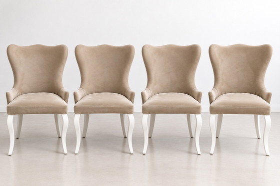 Set of 4 luxury Dining chairs | Beige & white – Cotton (photo 4 of 5)