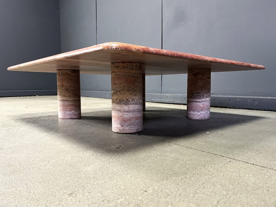 Image 1 of Angelo Mangiarotti red travertine Coffee Table for Up&Up, Italy