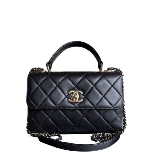 Bolso Chanel Trendy CC pequeño - Piel de cordero acolchada negra con herrajes dorados