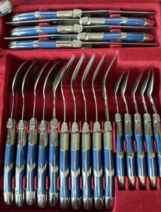 Image 1 of Service de couverts de luxe Laguiole Pradel 25 pièces, bleu argent
