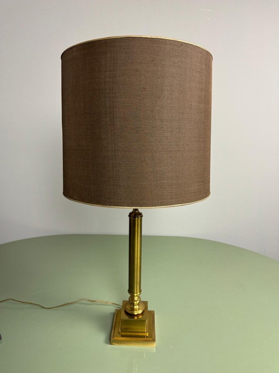Hollywood Regency Solid Brass Column Table Lamp, Attributed to Maison Jansen. France, 1970s. Ref.: TL 302 (photo 14 of 14)