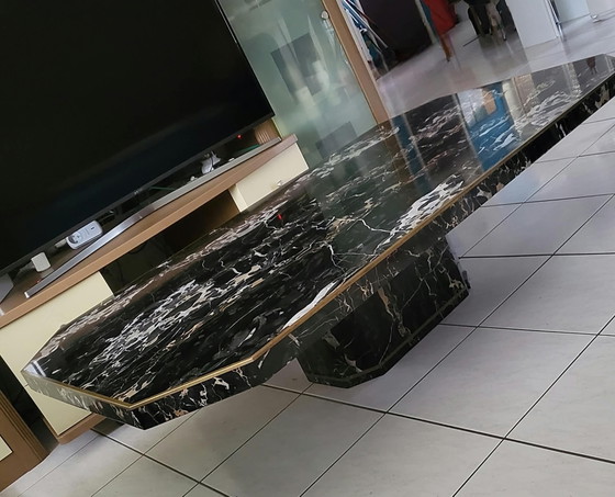 Luxury Vintage Italian Marble Coffee Table, Nero Portoro, Black (photo 7 of 13)