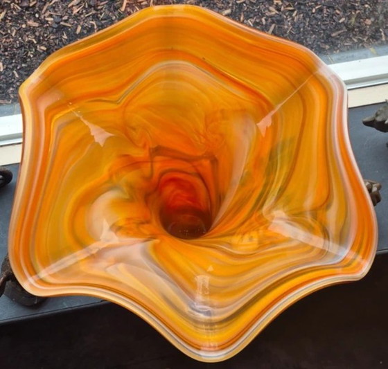 Grand vase en verre orange de style Murano – Sculptures en verre, Glass (photo 3 of 5)