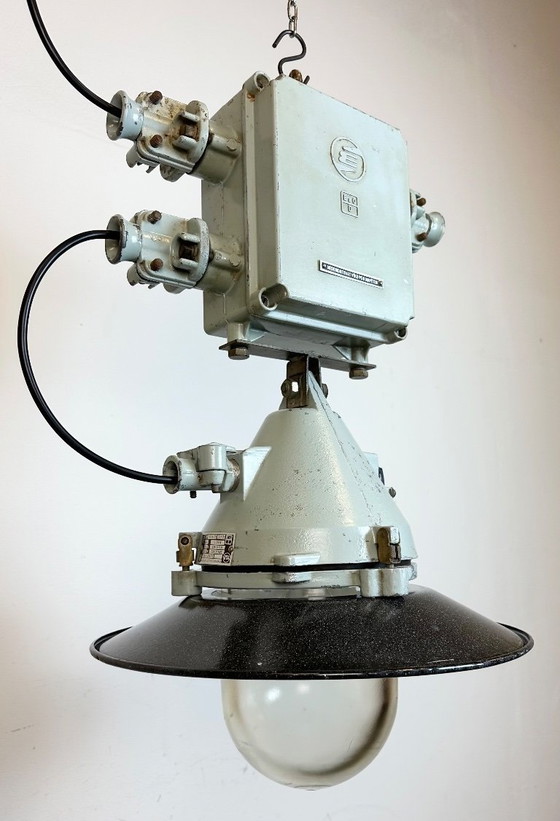 Image 1 of Grey Cast Aluminium Explosion Proof Lamp with Enameled Shade, 1970s