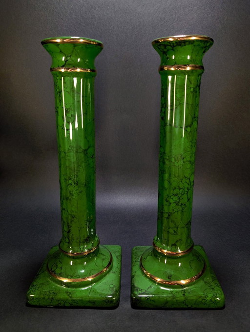Een paar neoklassieke decoratieve zuilen in Hollywood Regency-stijl, 33x12 cm – Ceramic