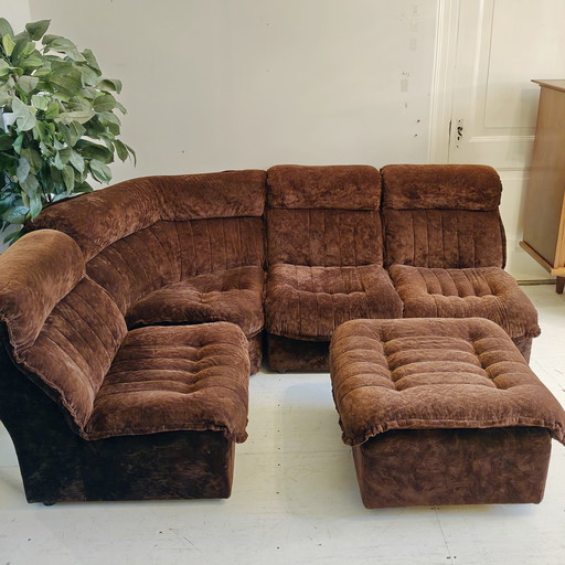 Sofá modular vintage de pana marrón