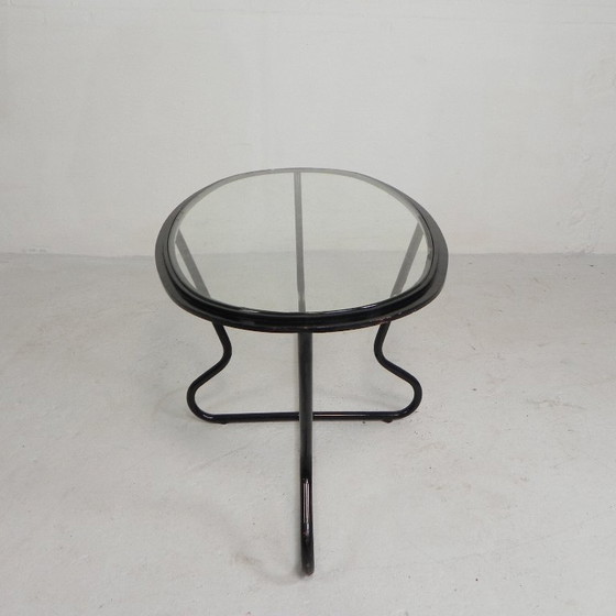 Image 1 of Conjunto de 4 sillones y mesa de centro con estructura tubular de estilo Bauhaus, década de 1950.