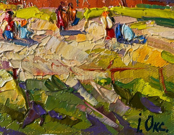 Image 1 of Original Oil Painting Summer Village Landscape On The Pasture Silence