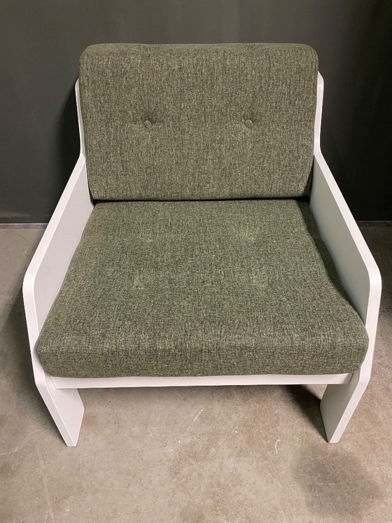 Seltener niederländischer Sessel 1960er Jahre, Holz, Stoff, Weiß, Modern (Foto 8 von 9)