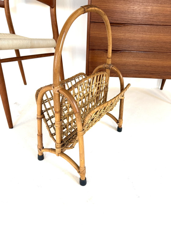 Image 1 of Vintage rattan and bamboo magazine basket '60