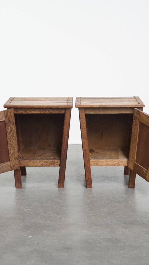 2 x Vintage eikenhouten nachtkastje met één deur 