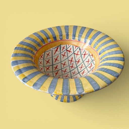 Ceramic fruit bowl on foot by MacKenzie Childs, USA 1990s