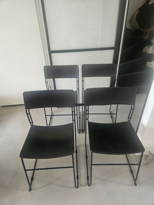 Abbren Italy Zwart Leren Eetkamerstoelen Vintage '70 '80 – Arrben, Leather, Metal