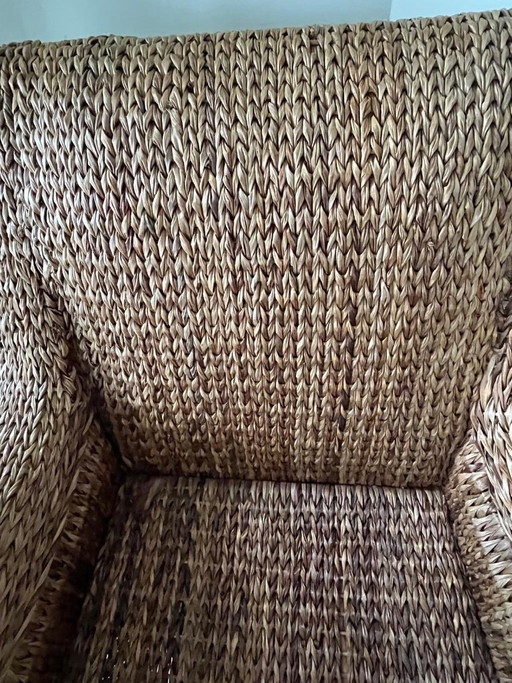 2 poltrone in foglie di banano intrecciate, stile vintage anni '80/'90