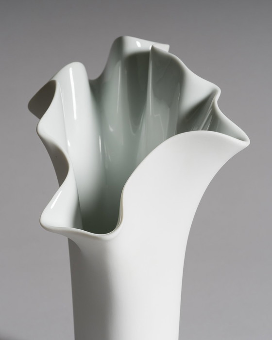 Image 1 of Rosenthal Duo: Sculptural White Porcelain Icons by Lino Sabattini candleholder & Claus Josef Riedel Tulip Vase