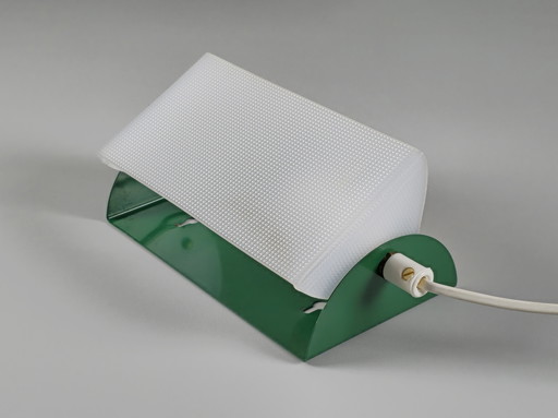 1980s Vintage LORENTZONS Wall Light With Green Metal & Textured Acrylic Diffuser — Swedish Mid-Century Modern Night Light.
