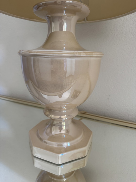 Image 1 of Beige glazed ceramic lamp from the '80s