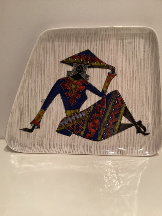 Hand-painted, irregularly shaped plate Italy 1950 – Wall decoration, Ceramic (photo 3 of 5)