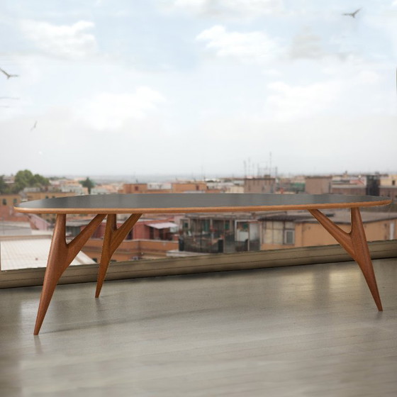 Image 1 of Luxury Ted ONE Dining Table 240x120 Grey Laminate & Solid Sapelli Mahogany Custom Made Italy