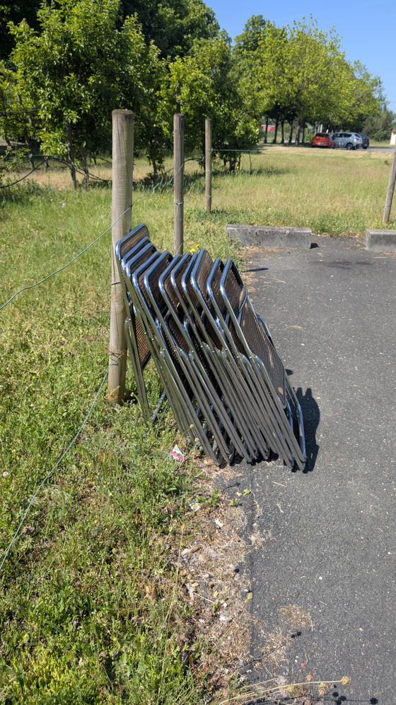 Image 1 of Chaise pliante cannée et acier chromé dans le goût de Castelli, Vintage