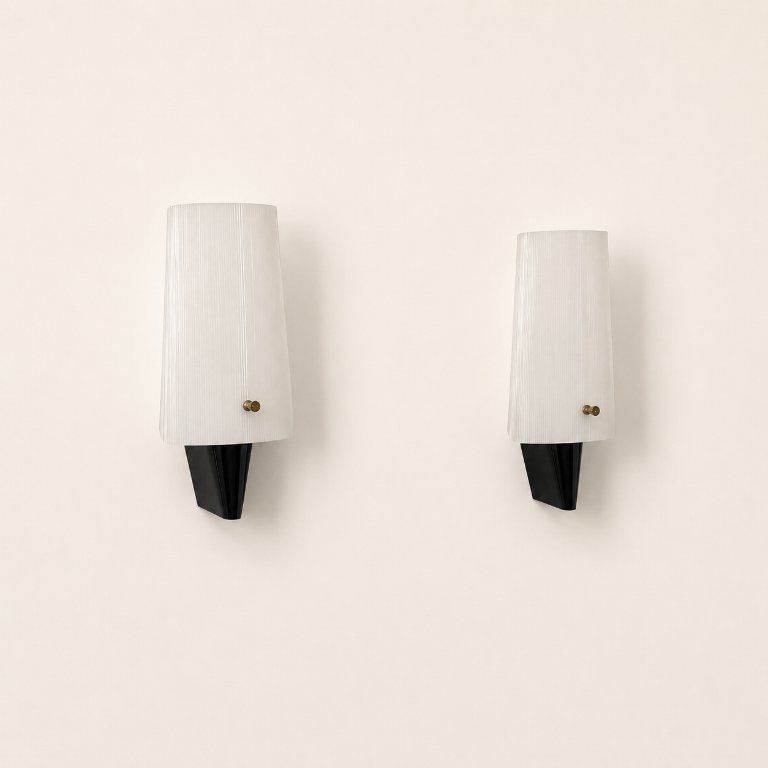 Pair of vintage wall sconces, black ABS and Perspex, France, 1970