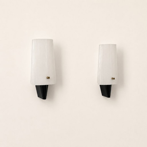 Pair of vintage wall sconces, black ABS and Perspex, France, 1970