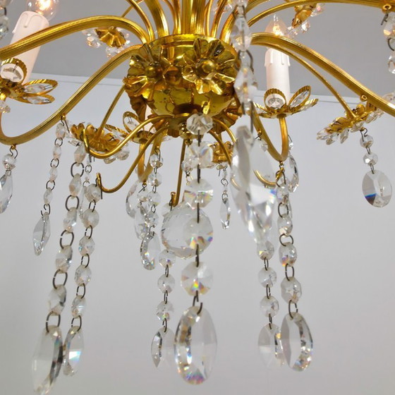 Image 1 of Lampadario Palwa con girasoli in cristallo e cornice dorata