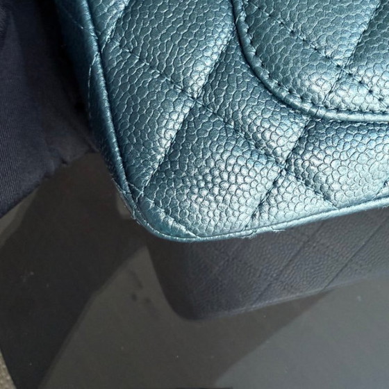 Image 1 of Chanel Classic Flap Mini - 20 cm Caviar Quilted Donkerblauw Groen Zilveren Hardware Serie 20