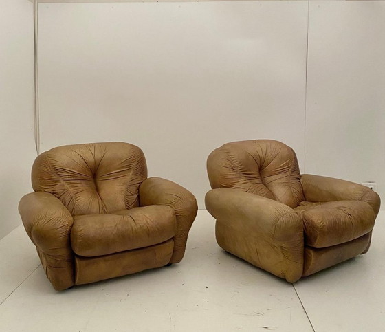 Image 1 of Coppia di poltrone vintage in pelle Sapporo di Mobil Girgi, Italia, anni '70