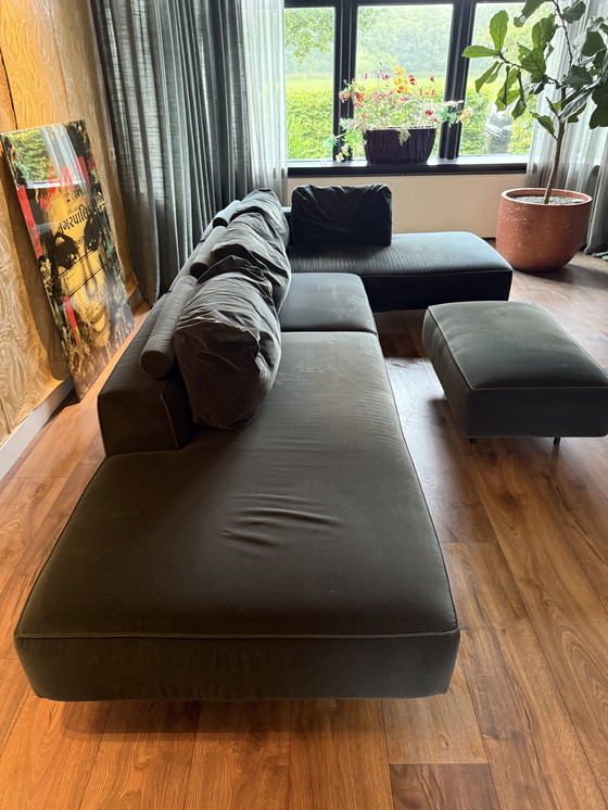 Image 1 of Gelderland elementen bank - antraciet grijs velvet, lig-element & losse poef