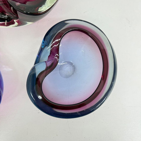 Image 1 of Set of 3 murano summerso pink glass bowls , 1970s