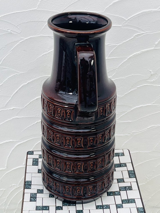 Image 1 of Brown vase with geometric relief from the 1970s, West Germany