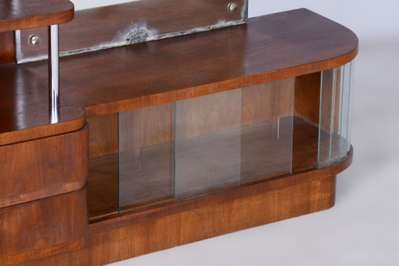 Restored Art Deco Dressing Mirror, by R. Slezak, Glass, Walnut, Czech, 1930s – Dressing tables, Wood (photo 13 of 14)