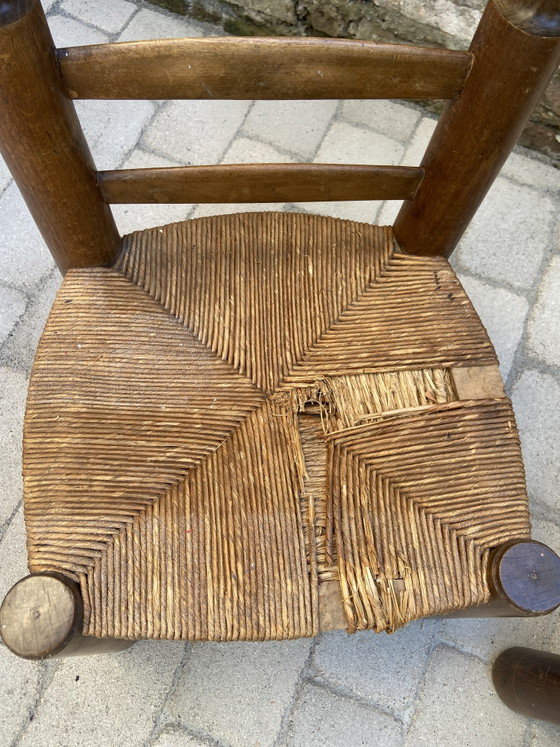Image 1 of Exceptional Pair of French Brutalist Chairs in the Manner of Charles Dudouyt, 1940s – Sculptural Solid Wood & Straw Seats