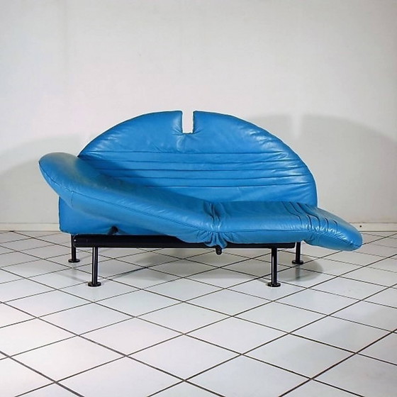 Image 1 of Sofa Loveseat turquoise leer van Walter Leeman voor Sormani, 1980